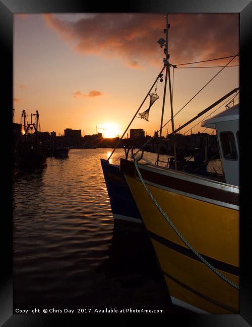Sunset over Sutton Harbour Plymouth       Framed Print by Chris Day