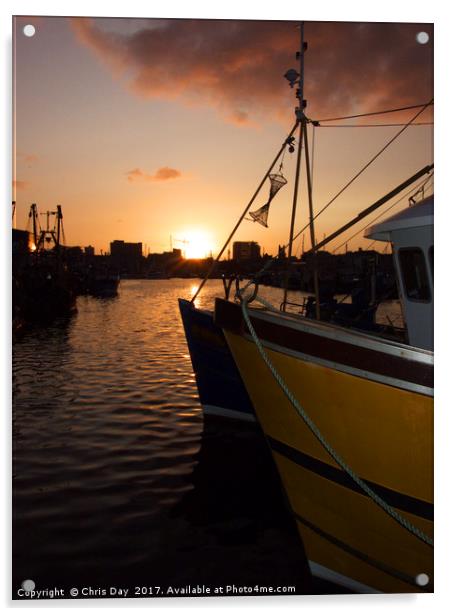 Sunset over Sutton Harbour Plymouth       Acrylic by Chris Day