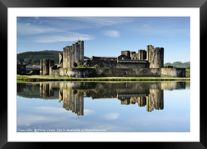 Caerphilly Castle Reflection at Dawn. Framed Mounted Print by Philip Veale