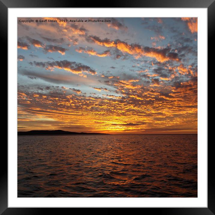 Orange Sunset Seascape, Lake Macquarie. Framed Mounted Print by Geoff Childs