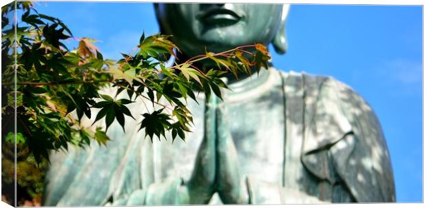 Maple Leaves and Daibutsu Canvas Print by Justin Bowdidge