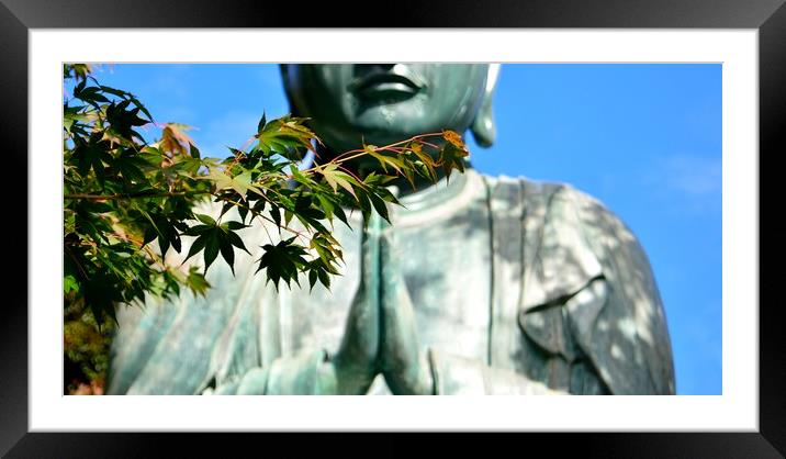 Maple Leaves and Daibutsu Framed Mounted Print by Justin Bowdidge