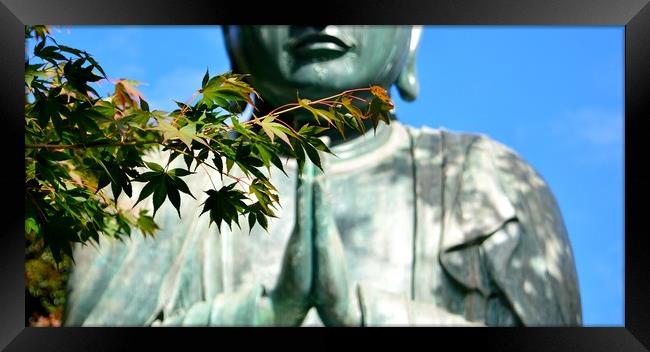 Maple Leaves and Daibutsu Framed Print by Justin Bowdidge