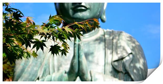 Maple Leaves and Daibutsu Print by Justin Bowdidge