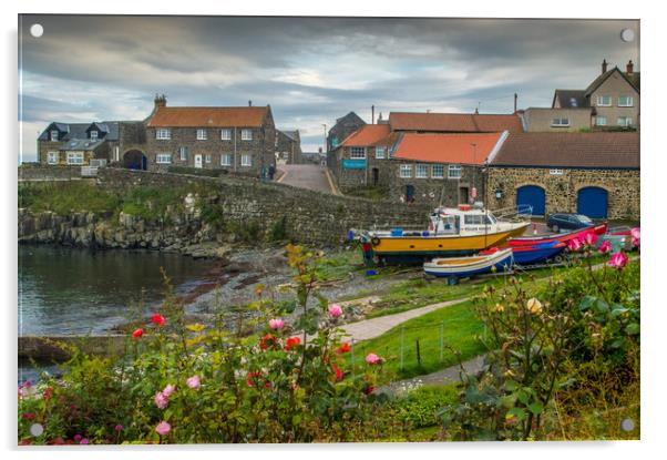 Craster Harbour Acrylic by John Ellis