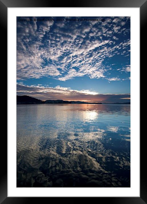 Blue sky Reflections Sunrise Waterscape. Framed Mounted Print by Geoff Childs