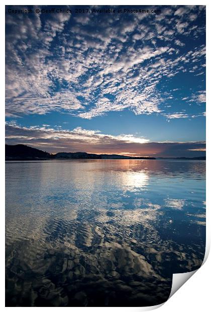 Blue sky Reflections Sunrise Waterscape. Print by Geoff Childs