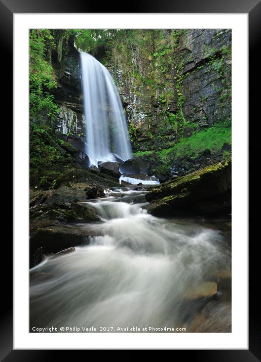Melin Court Waterfall's Spectacular Plunge. Framed Mounted Print by Philip Veale