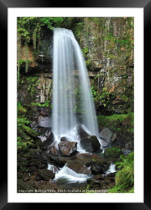 Melin Court Waterfall in late spring. Framed Mounted Print by Philip Veale