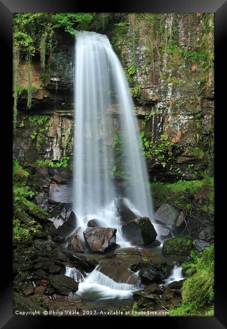 Melin Court Waterfall in late spring. Framed Print by Philip Veale