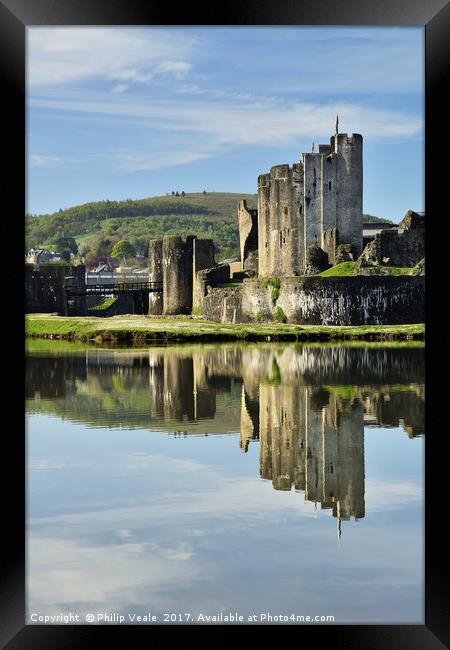 Caerphilly Castle's Mirror in the Moat Framed Print by Philip Veale