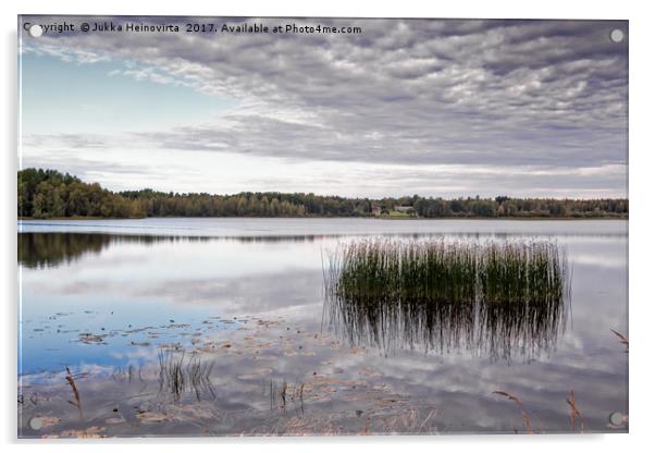 Reflections of the Autumn Lake Acrylic by Jukka Heinovirta