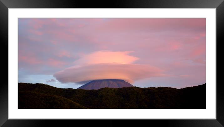 Sunset Fuji with Clouds Framed Mounted Print by Justin Bowdidge