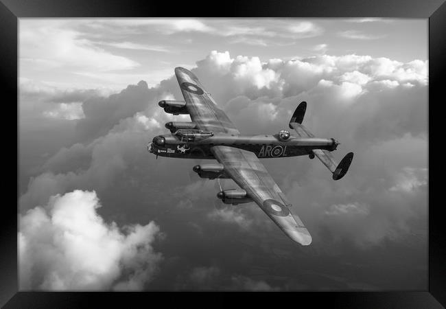 Lancaster W5005 AR-L Leader above clouds B&W Framed Print by Gary Eason