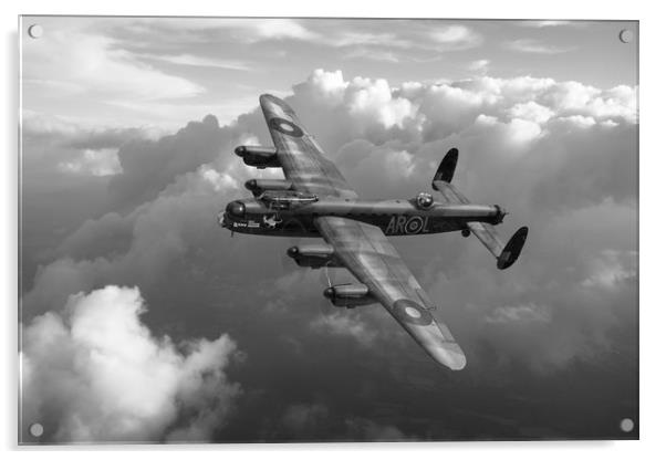 Lancaster W5005 AR-L Leader above clouds B&W Acrylic by Gary Eason