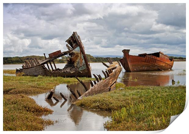 Wyre wrecks in water Print by David McCulloch