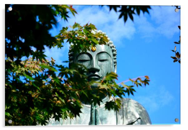 Buddha Through the Maple Leaves Acrylic by Justin Bowdidge