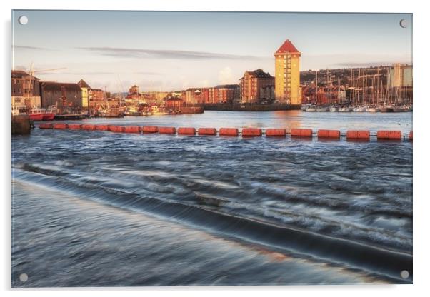 Swansea marina and Tawe barrage Acrylic by Leighton Collins