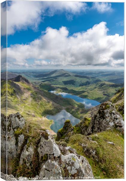 Mountain and Lakes Snowdonia  Canvas Print by Adrian Evans