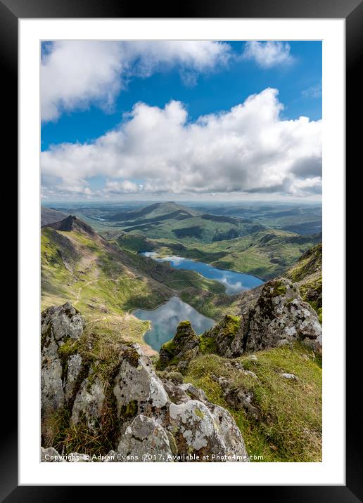 Mountain and Lakes Snowdonia  Framed Mounted Print by Adrian Evans