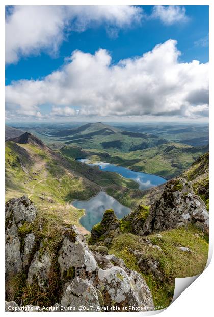 Mountain and Lakes Snowdonia  Print by Adrian Evans