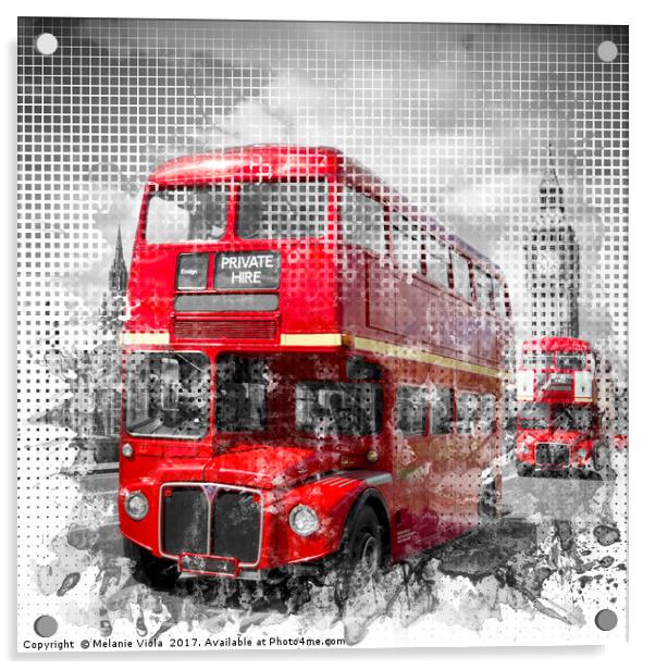 Graphic Art LONDON WESTMINSTER Red Buses Acrylic by Melanie Viola