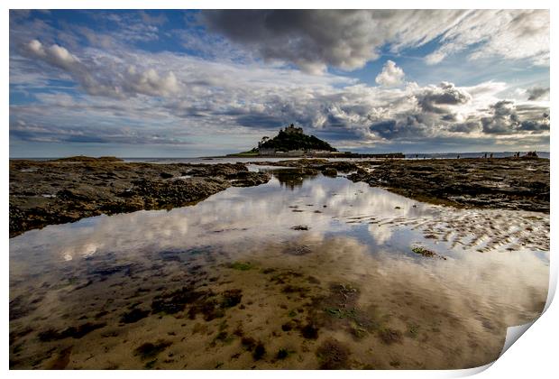 St Michaels Mount relfection Print by Oxon Images