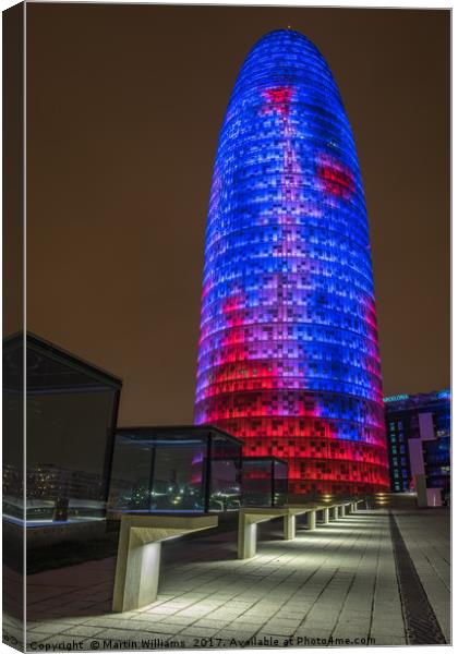 Torre Agbar Tower. Barcelona Canvas Print by Martin Williams