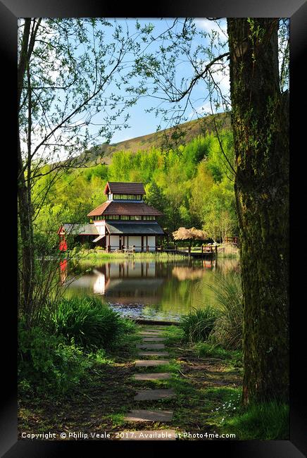 Pagoda at the Festival Park Lake in Ebbw Vale. Framed Print by Philip Veale