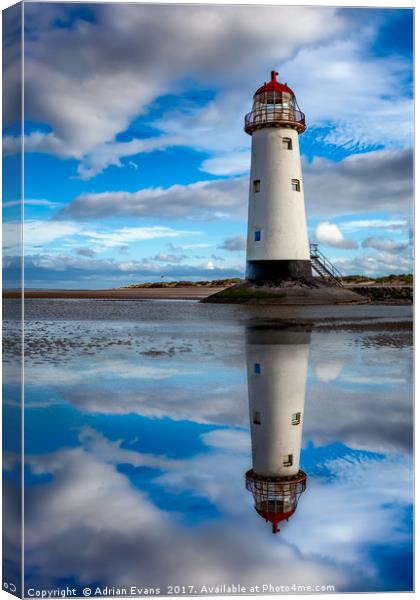 Talacre Lighthouse Reflection Canvas Print by Adrian Evans