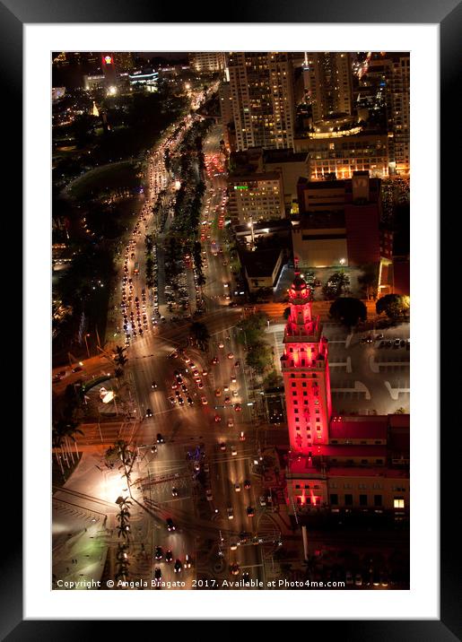 Miami by night Framed Mounted Print by Angela Bragato