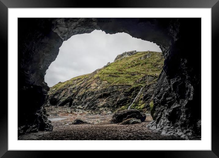 Merlins cove tintagel Framed Mounted Print by Avril Harris