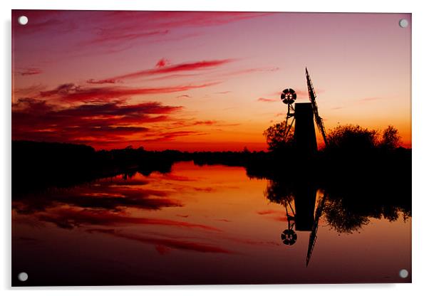 Fire Sky reflecting onto Norfolk Broads Acrylic by Paul Macro