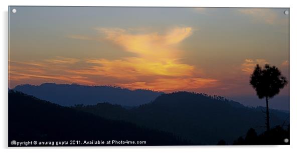 mountain sunset Acrylic by anurag gupta