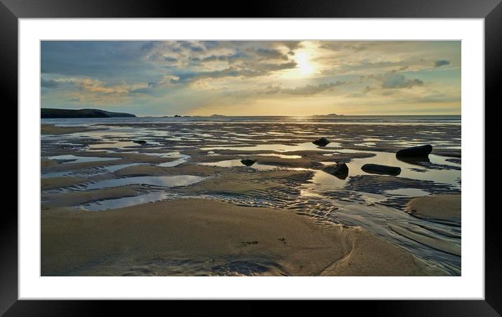 Sunset and low-tide at Porth Mawr                  Framed Mounted Print by John Iddles