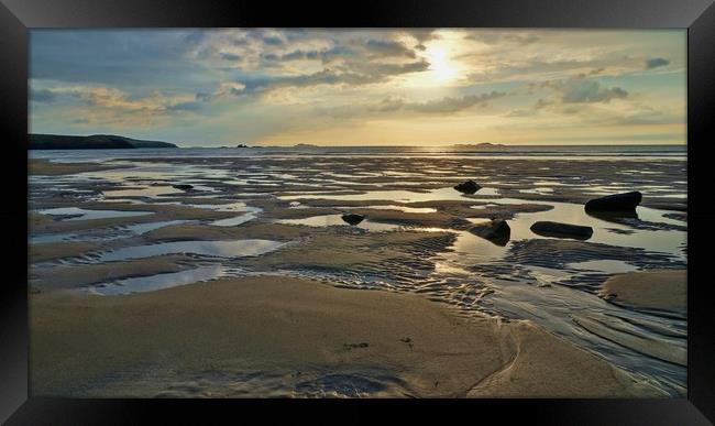 Sunset and low-tide at Porth Mawr                  Framed Print by John Iddles