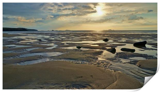 Sunset and low-tide at Porth Mawr                  Print by John Iddles