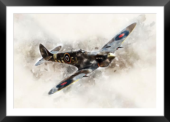 Spitfire Mk LFIXe - Painting Framed Mounted Print by J Biggadike
