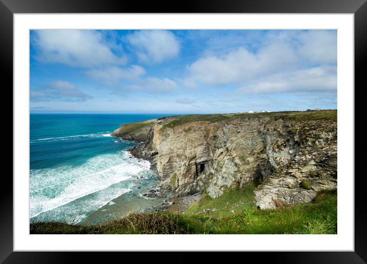 Hole beach cliff -Tintgel Cornwall  Framed Mounted Print by Eddie John