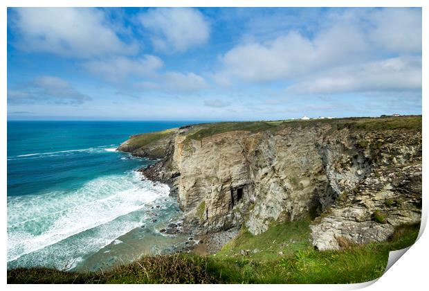 Hole beach cliff -Tintgel Cornwall  Print by Eddie John