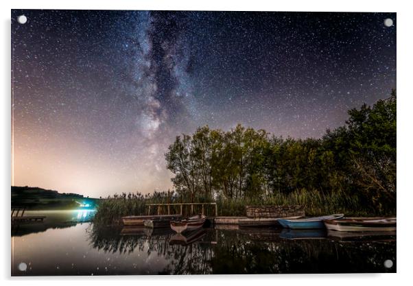 Night Sky Over Llangorse Lake Acrylic by Karl McCarthy