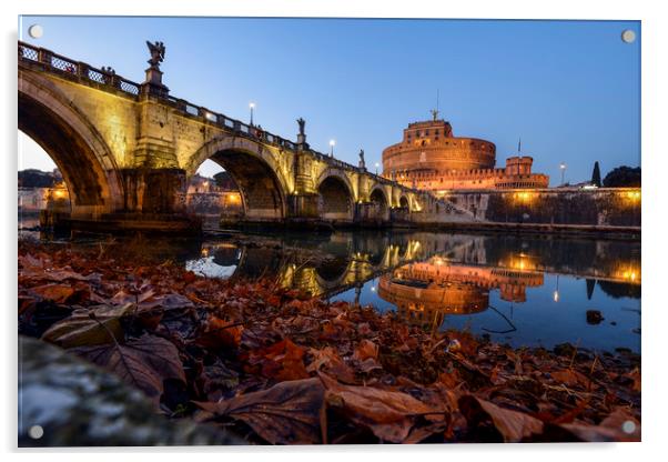 Rome, Ponte Sant'Angelo and Castel Sant'Angelo Acrylic by Luigi Scuderi