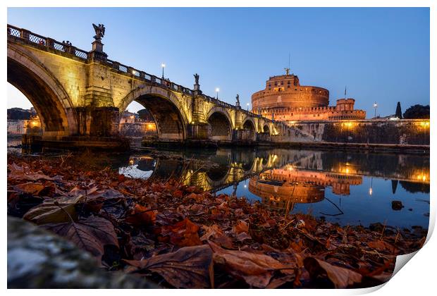 Rome, Ponte Sant'Angelo and Castel Sant'Angelo Print by Luigi Scuderi