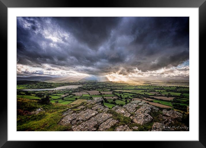 Sun's rays over the Brecon Beacons Framed Mounted Print by Karl McCarthy