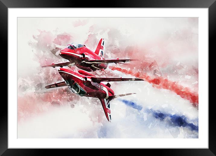 Red Arrows Synchro - Painting Framed Mounted Print by J Biggadike