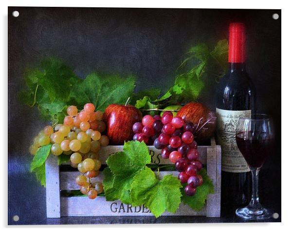 fruit and wine Acrylic by sue davies