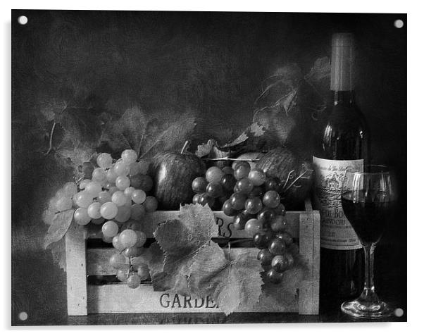 crate of fruit and wine Acrylic by sue davies
