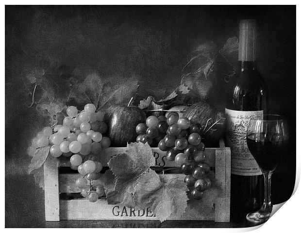 crate of fruit and wine Print by sue davies