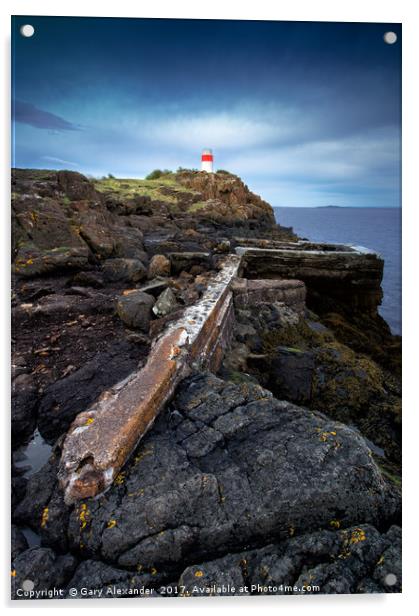 Hawkcraig lighthouse, Aberdour, Scotland. Acrylic by Gary Alexander