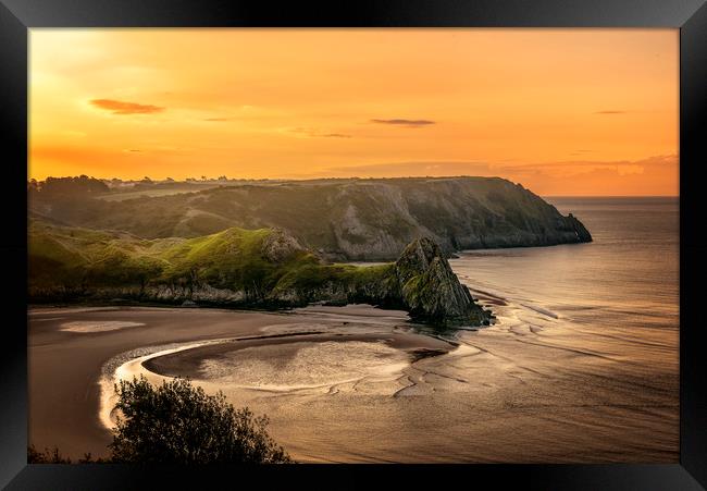 Golden Sunrise at Three Cliffs Bay Framed Print by Karl McCarthy